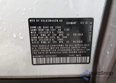 2022 Volkswagen Id.4 Pro из США, поврежденный, VIN WVGRMPE21NP062841